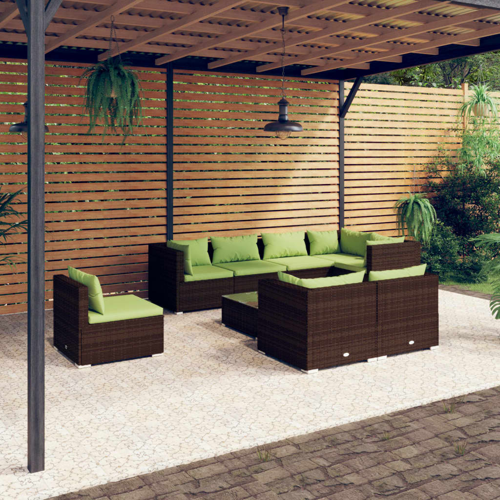 vidaXL 9-piece Garden Lounge Set with Cushions Poly Rattan Brown