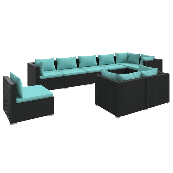 vidaXL 9-piece Garden Lounge Set with Cushions Poly Rattan Black