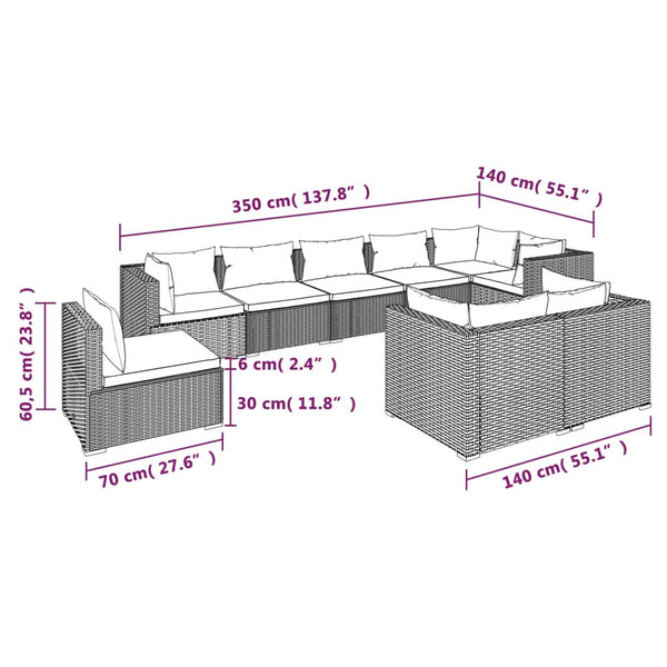 vidaXL 9-piece Garden Lounge Set with Cushions Poly Rattan Black