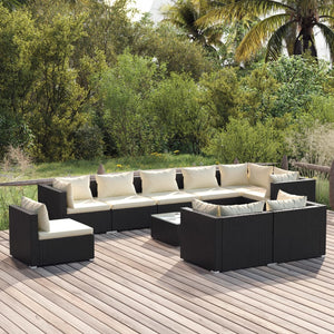 vidaXL 10-piece Garden Lounge Set with Cushions Poly Rattan Black