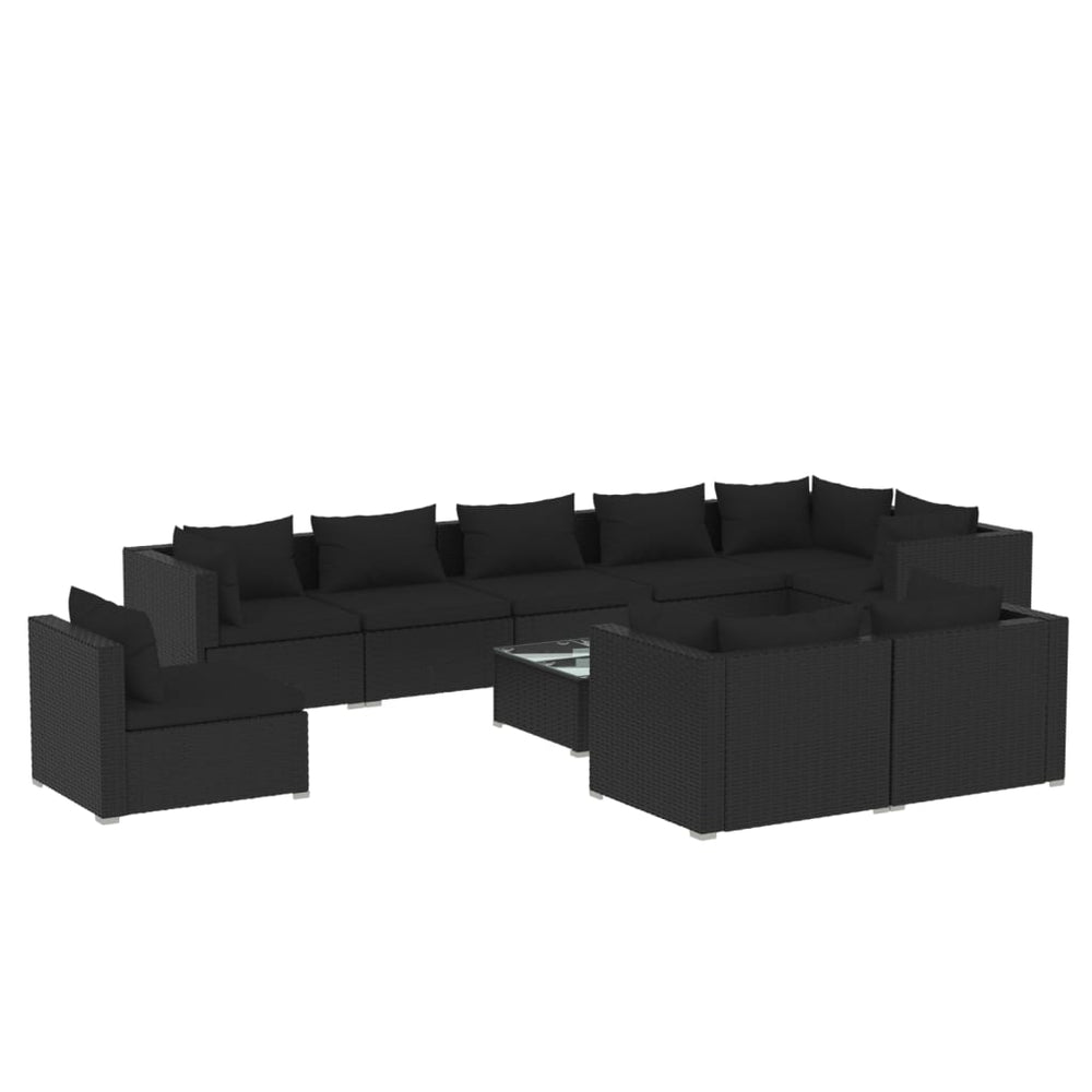 vidaXL 10-piece Garden Lounge Set with Cushions Poly Rattan Black
