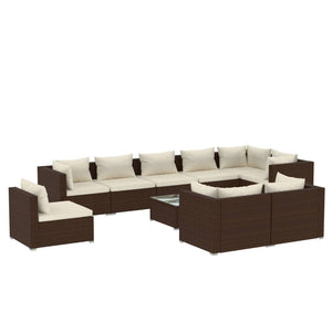 vidaXL 10-Piece Garden Lounge Set with Cushions Poly Rattan Brown
