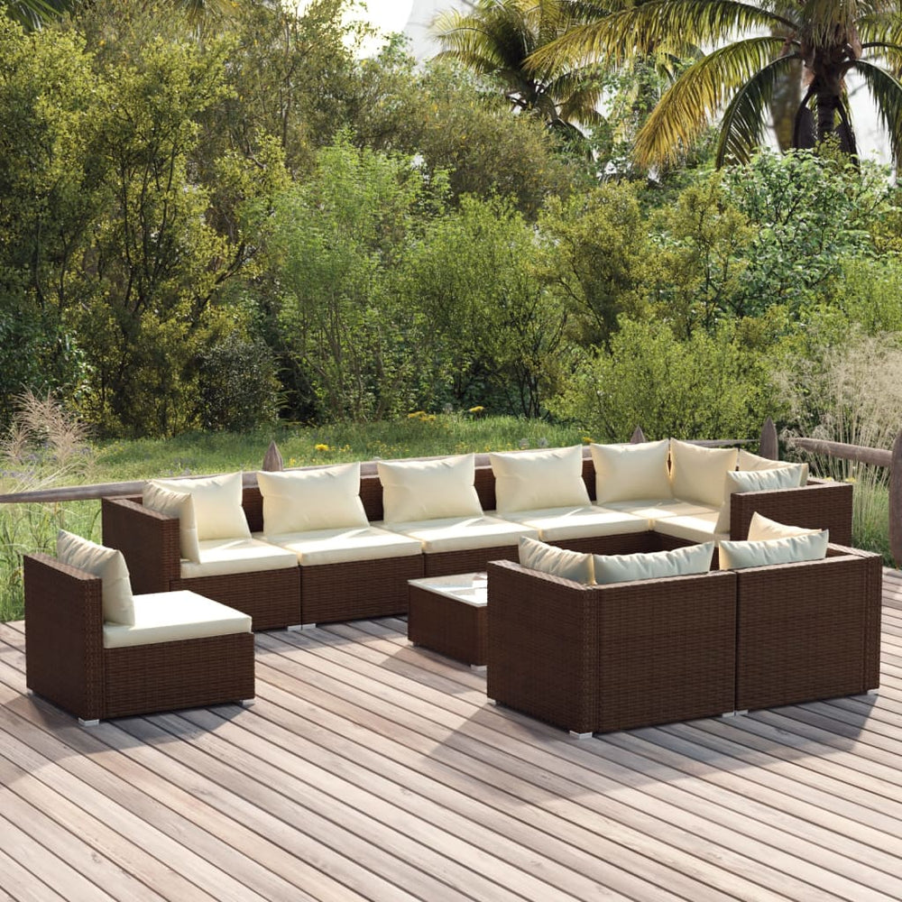 vidaXL 10-Piece Garden Lounge Set with Cushions Poly Rattan Brown