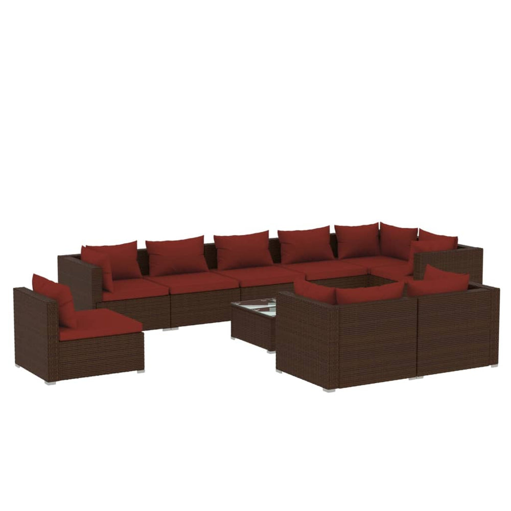 vidaXL 10-Piece Garden Lounge Set with Cushions Poly Rattan Brown