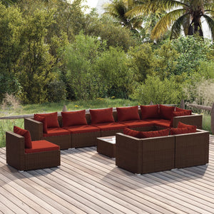 vidaXL 10-Piece Garden Lounge Set with Cushions Poly Rattan Brown