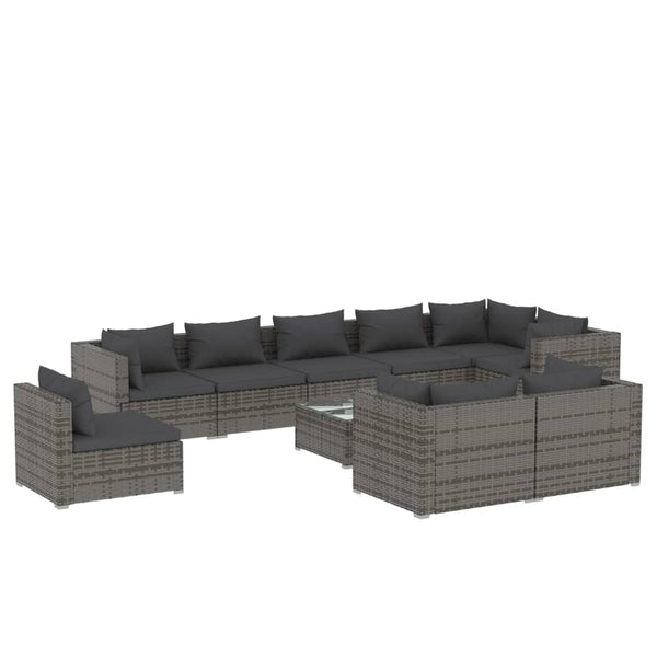 vidaXL 10-piece Garden Lounge Set with Cushions Poly Rattan Grey