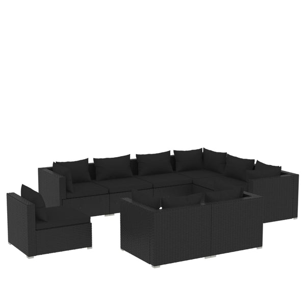 vidaXL 9-piece Garden Lounge Set with Cushions Poly Rattan Black