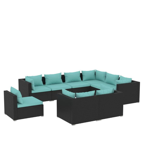 vidaXL 9-piece Garden Lounge Set with Cushions Poly Rattan Black