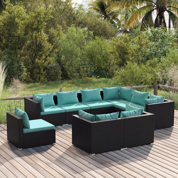 vidaXL 9-piece Garden Lounge Set with Cushions Poly Rattan Black