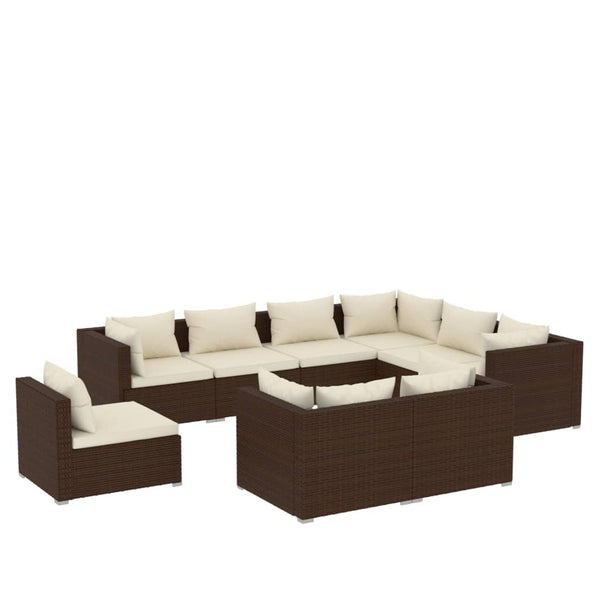 vidaXL 9-piece Garden Lounge Set with Cushions Poly Rattan Brown