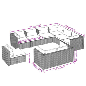 vidaXL 9-piece Garden Lounge Set with Cushions Poly Rattan Brown