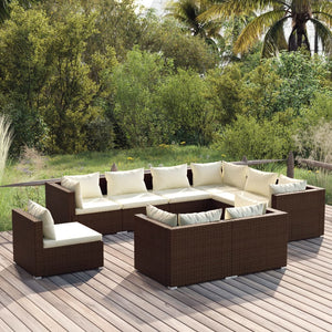 vidaXL 9-piece Garden Lounge Set with Cushions Poly Rattan Brown