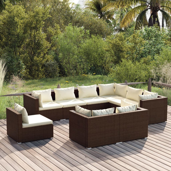 vidaXL 9-piece Garden Lounge Set with Cushions Poly Rattan Brown