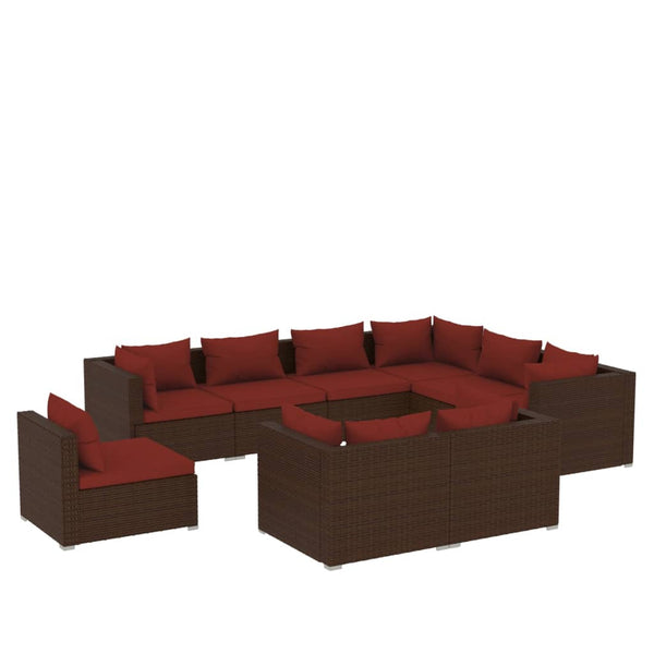vidaXL 9-piece Garden Lounge Set with Cushions Poly Rattan Brown