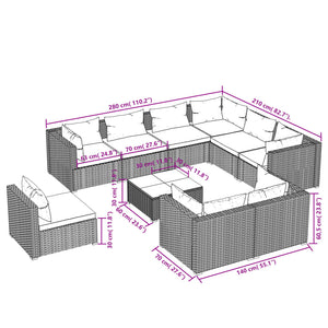 vidaXL 10-piece Garden Lounge Set with Cushions Poly Rattan Black