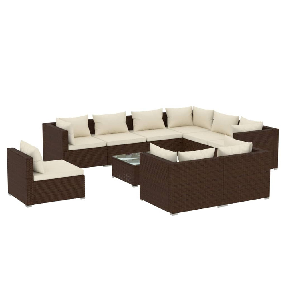vidaXL 10-Piece Garden Lounge Set with Cushions Poly Rattan Brown