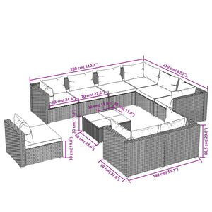 vidaXL 10-Piece Garden Lounge Set with Cushions Poly Rattan Brown