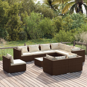 vidaXL 10-Piece Garden Lounge Set with Cushions Poly Rattan Brown