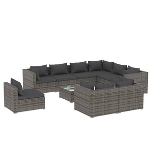 vidaXL 10-piece Garden Lounge Set with Cushions Poly Rattan Grey
