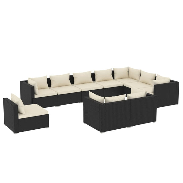 vidaXL 10-piece Garden Lounge Set with Cushions Poly Rattan Black