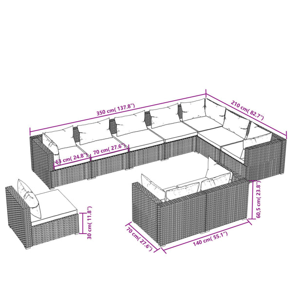 vidaXL 10-piece Garden Lounge Set with Cushions Poly Rattan Black