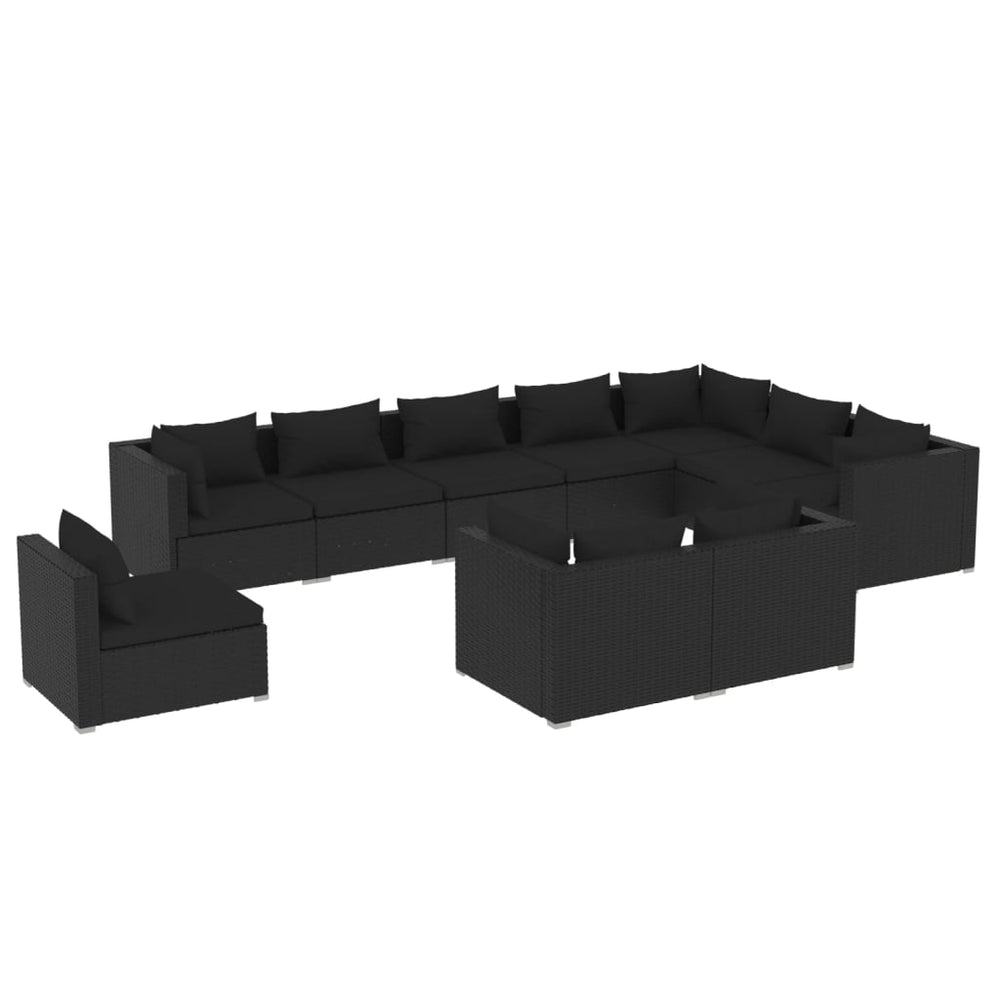 vidaXL 10-piece Garden Lounge Set with Cushions Poly Rattan Black