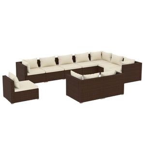 vidaXL 10-Piece Garden Lounge Set with Cushions Poly Rattan Brown