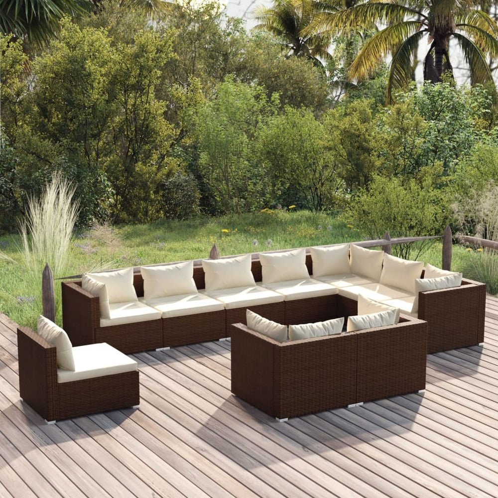 vidaXL 10-Piece Garden Lounge Set with Cushions Poly Rattan Brown