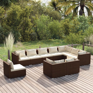 vidaXL 10-Piece Garden Lounge Set with Cushions Poly Rattan Brown