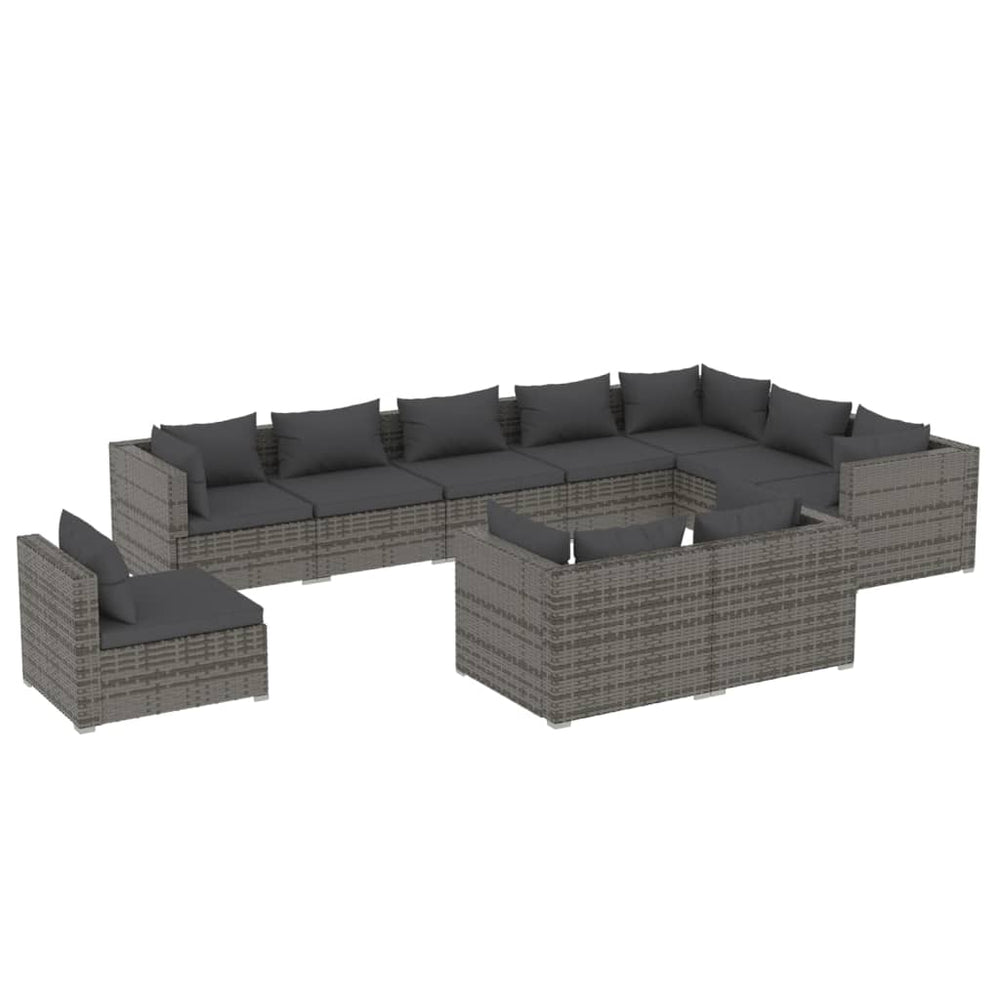 vidaXL 10-piece Garden Lounge Set with Cushions Poly Rattan Grey