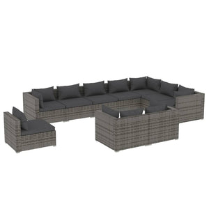 vidaXL 10-piece Garden Lounge Set with Cushions Poly Rattan Grey
