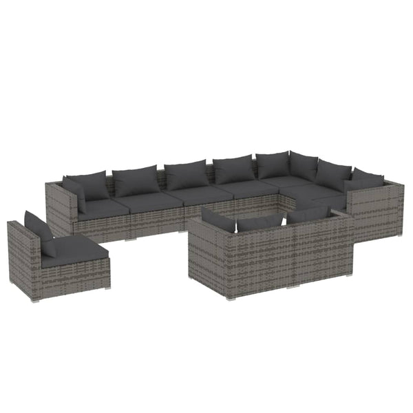 vidaXL 10-piece Garden Lounge Set with Cushions Poly Rattan Grey