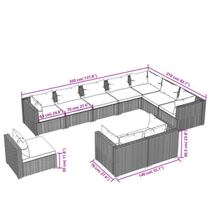 vidaXL 10-piece Garden Lounge Set with Cushions Poly Rattan Grey