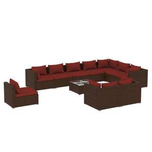 vidaXL 11-piece Garden Lounge Set with Cushions Poly Rattan Brown