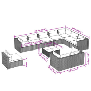 vidaXL 11-piece Garden Lounge Set with Cushions Poly Rattan Brown