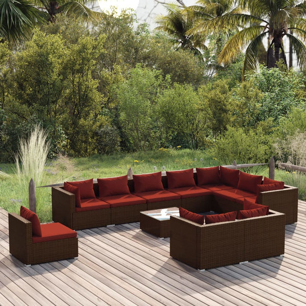 vidaXL 11-piece Garden Lounge Set with Cushions Poly Rattan Brown