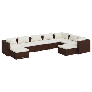 vidaXL 9-piece Garden Lounge Set with Cushions Poly Rattan Brown