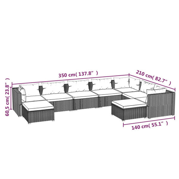 vidaXL 9-piece Garden Lounge Set with Cushions Poly Rattan Brown