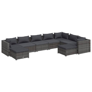 vidaXL 9-piece Garden Lounge Set with Cushions Poly Rattan Grey