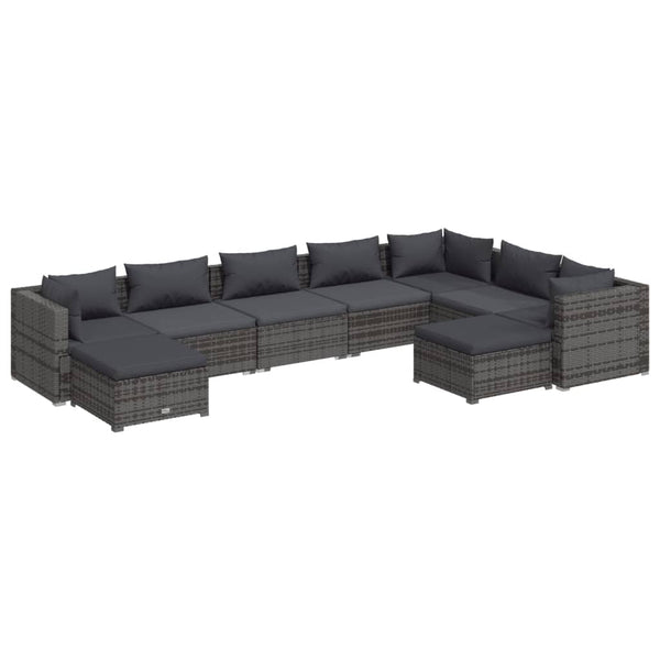 vidaXL 9-piece Garden Lounge Set with Cushions Poly Rattan Grey