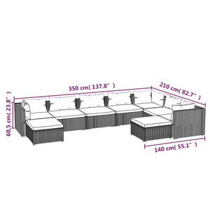 vidaXL 9-piece Garden Lounge Set with Cushions Poly Rattan Grey