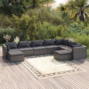 vidaXL 9-piece Garden Lounge Set with Cushions Poly Rattan Grey