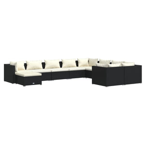 vidaXL 10-piece Garden Lounge Set with Cushions Poly Rattan Black