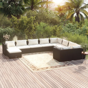 vidaXL 10-piece Garden Lounge Set with Cushions Poly Rattan Black