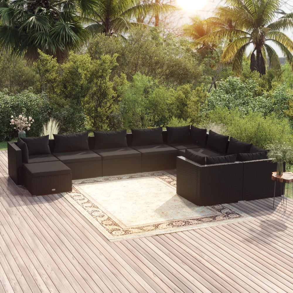 vidaXL 10-piece Garden Lounge Set with Cushions Poly Rattan Black