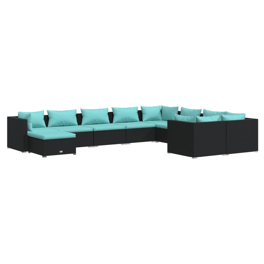 vidaXL 10-piece Garden Lounge Set with Cushions Poly Rattan Black