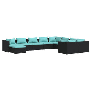 vidaXL 10-piece Garden Lounge Set with Cushions Poly Rattan Black