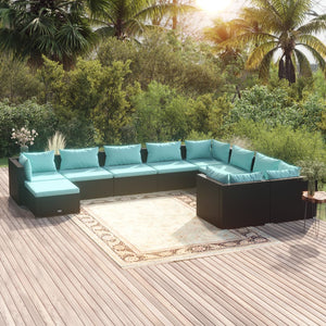 vidaXL 10-piece Garden Lounge Set with Cushions Poly Rattan Black