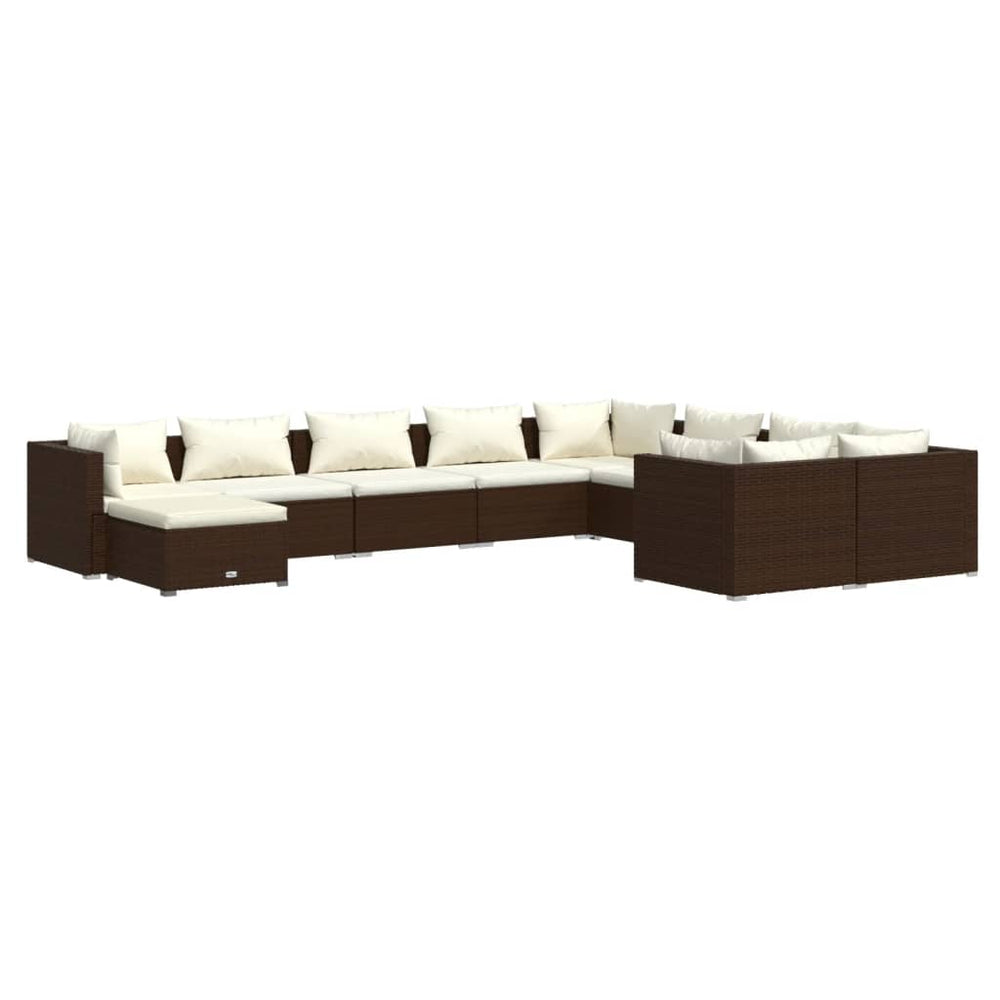 vidaXL 10-Piece Garden Lounge Set with Cushions Poly Rattan Brown