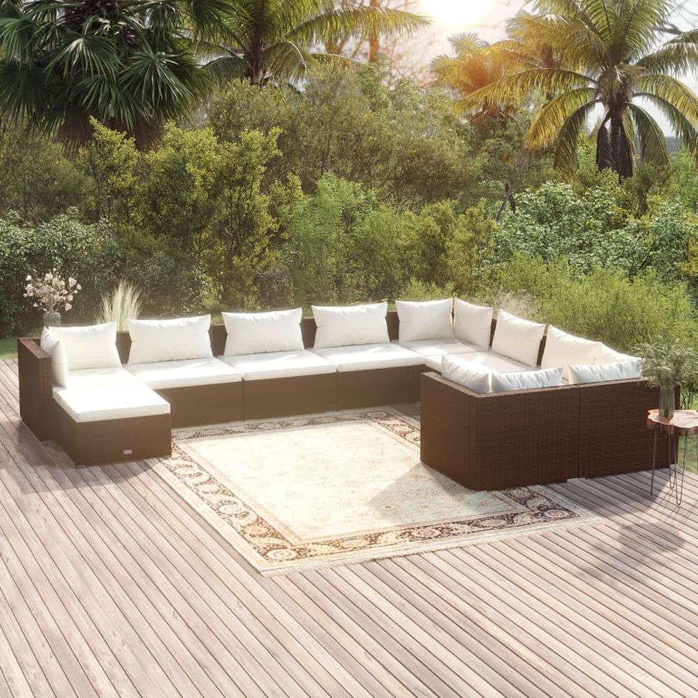 vidaXL 10-Piece Garden Lounge Set with Cushions Poly Rattan Brown